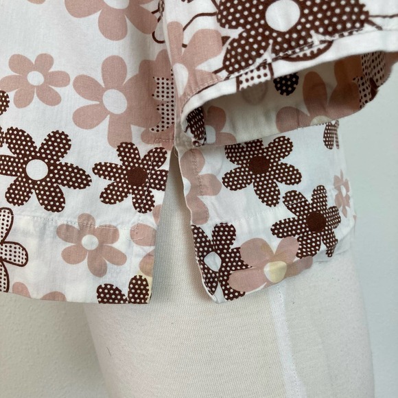 Vintage Womens 90s Does 70s Brown Flower Power Blouse Top // Size Small - Picture 4 of 5